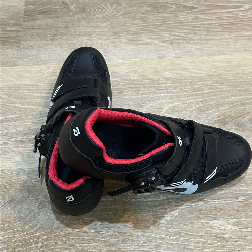 Black Peloton Cycling Shoes with Red Interior